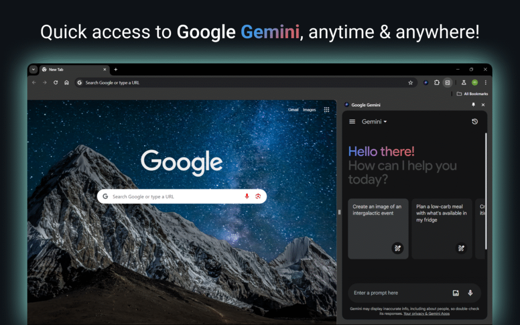 gemini ai quick access in chrome